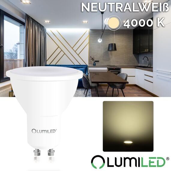 Lumiled GU10 LED, 1.5W 135 Lumen Leuchtmittel, 4000K neutralweiß Birne Lampe Strahler Spot, ersetzt 15W Halogenlampen, 120° Grad Strahlwinkel Reflektorlampen Reflektor 10 Stück Energiesparlampen