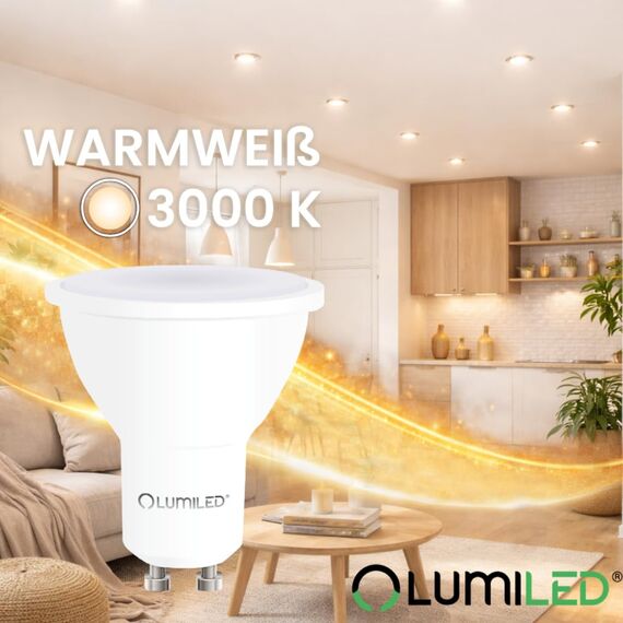Lumiled LED GU10 10W ersetzt 90W 1000lm 3000K Warmweiß 120° Nicht Dimmbar 10er Pack Energiespar Leuchtmittel Reflektor Spot für Küche Wohnzimmer Büro Flur