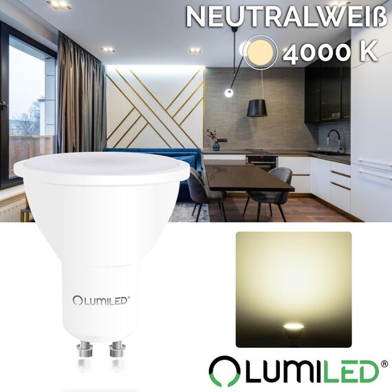 Lumiled GU10 LED, 6W 580 Lumen Leuchtmittel, 4000K neutralweiß Birne Lampe Strahler Spot, ersetzt 50W Halogenlampen, 120° Grad Strahlwinkel Reflektorlampen Reflektor 10 Stück Energiesparlampen