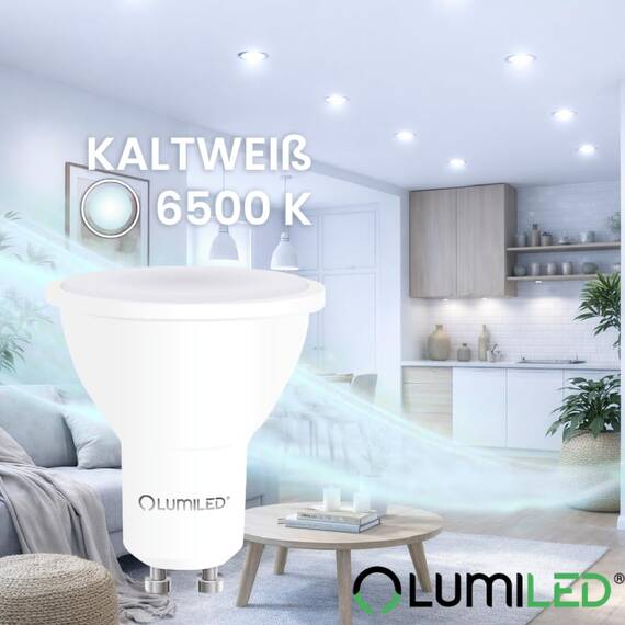Lumiled LED GU10 10W ersetzt 90W 1000lm 6500K Kaltweiß 120° Nicht Dimmbar 10er Pack Energiespar Leuchtmittel Reflektor Spot für Küche Wohnzimmer Büro Flur