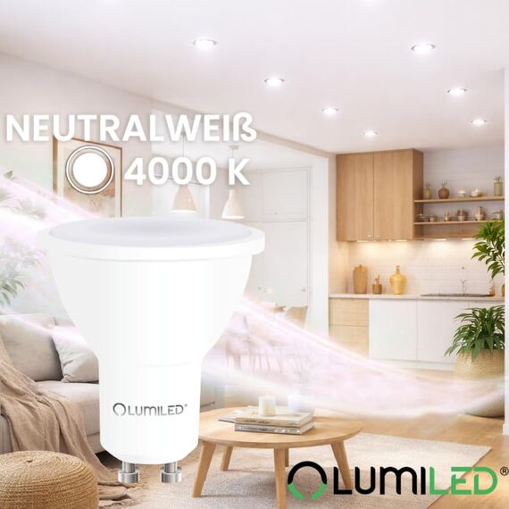 Lumiled LED GU10 10W ersetzt 90W 1000lm 4000K Neutralweiß 120° Nicht Dimmbar 10er Pack Energiespar Leuchtmittel Reflektor Spot für Küche Wohnzimmer Büro Flur