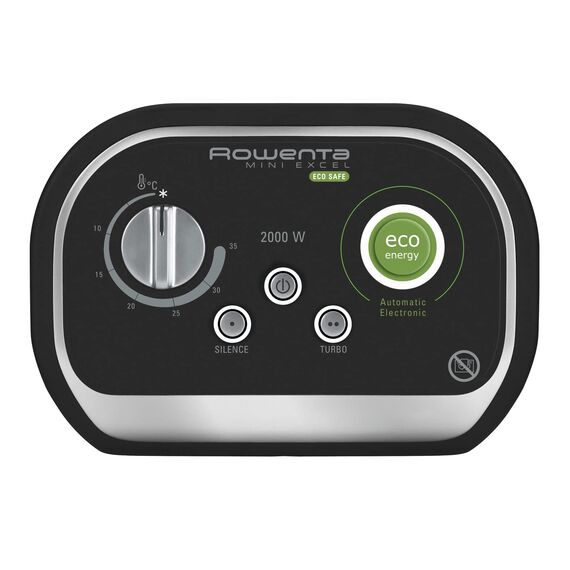 Rowenta Mini Excel Eco Safe Heizlüfter, 2 Leistungsstufen, kompakt, leise, Energiespar-Funktion, 1000-2000 Watt, 50 dB(A), waschbarer Filter, automatische Abschaltung, schwarz, SO9266