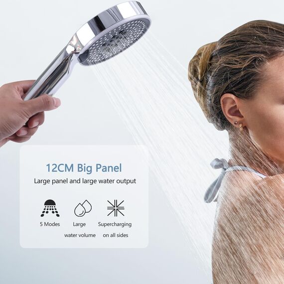 Netinpeater Universal Duschkopf, Duschbrause mit Schlauch 2M, Sparduschkopf Regendusche Energiespar Druckerhöhend, Duschbrause Set mit 5 Strahlarten, (Mit Schlauch 2M)