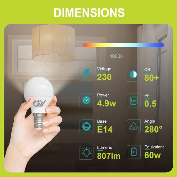 GY E14 LED Neutralweiss Lampe 4.9W 4000K 807 Lumen Neutralweiß Leuchtmittel,G45/P45 Energiesparlampe 60W lampe ersetzt,Nicht Dimmbar LED Birnen,12 stück