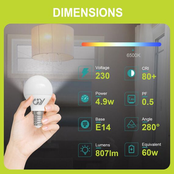 GY E14 LED Kaltweiss Lampe 4.9W 6500K 807 Lumen Kaltweiß Leuchtmittel,G45/P45 Energiesparlampe 60W lampe ersetzt,Nicht Dimmbar LED Birnen,6 stück