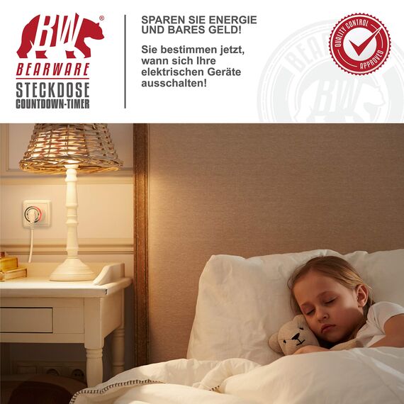 CSL - Digitaler Countdown Timer - Zeitschaltuhr - Energiespar Steckdose - Zeitschalter 1 2 3 4 5 Stunden - Steckdose mit integriertem Berührungsschutz - Energieeffizient Weiß