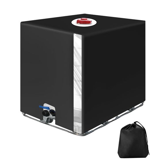 SOBEAU IBC Tank Abdeckung 1000L, IBC Container Zubehör, Wassertank Abdeckplane mit Transparenter Folie, Anti-UV Schutzplane Regenwassertank Abdeckung, IBC Wassertank Abdeckung, Schwarz