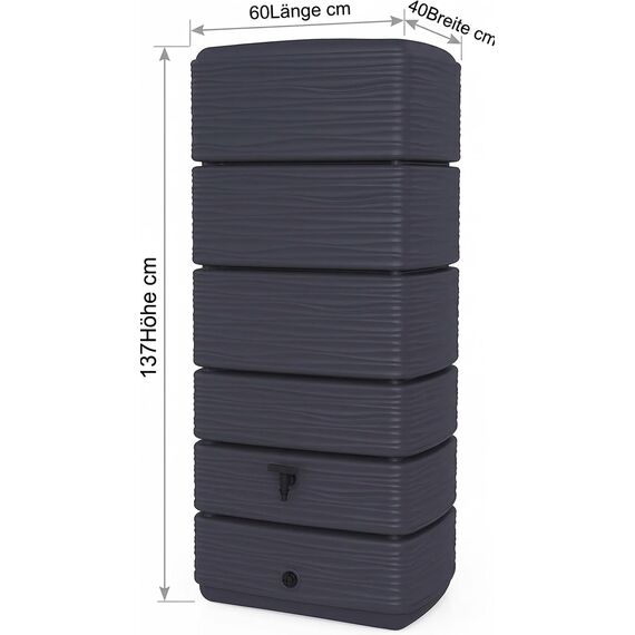 Ondis24 Regenwasser Wandtank Regenfass Eco 300 Liter Graphit anthrazit inkl. Wasserhahn