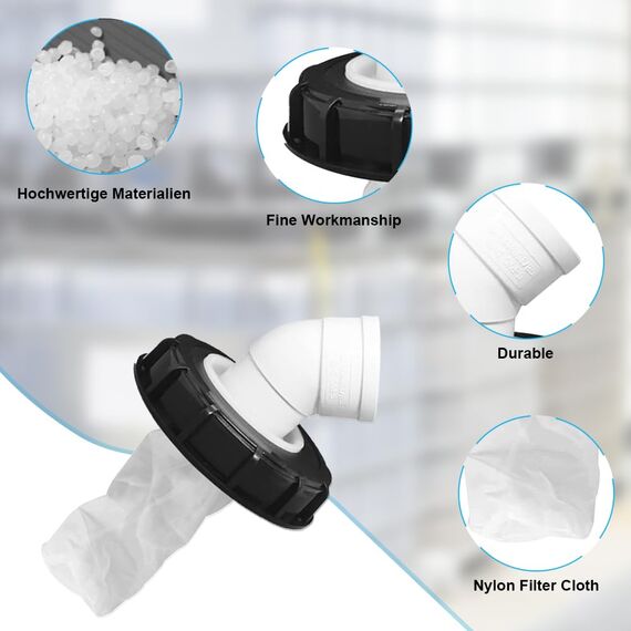 mizikuu IBC Filter, 45° IBC Deckelfilter 163mm Nylon Regenwasserfilter Auswaschbar mit Deckel IBC Filterdeckelmit Bogen IBC Tank Filter IBC Tank Zubehör für IBC Regenwassertank DN 150