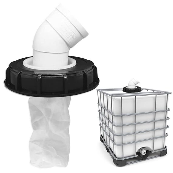 mizikuu IBC Filter, 45° IBC Deckelfilter 163mm Nylon Regenwasserfilter Auswaschbar mit Deckel IBC Filterdeckelmit Bogen IBC Tank Filter IBC Tank Zubehör für IBC Regenwassertank DN 150