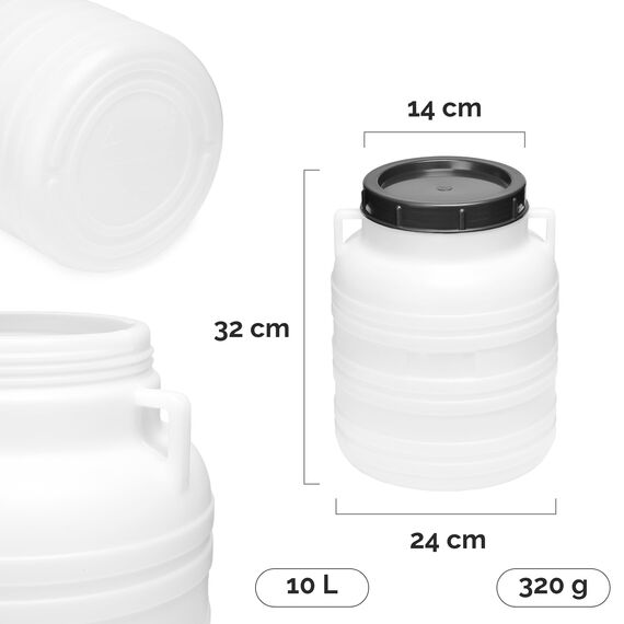 Garronda 10 Liter Weithalsfass aus BPA-freiem Futtertonne Fass Universalfass Lebensmittel Fass Regenfass für Garten Regentonne mit Deckel Regenwassertonne für Garten Wassertonne GD-0078, Weiß