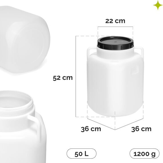Garronda 50 Liter BPA-freies quadratisches Fass und Futtertonne Weithalsfass Wassertank und Behälter mit Deckel für Sauerkraut sowie Surfass Pökelfass für Fleisch GD-0088, Weiß