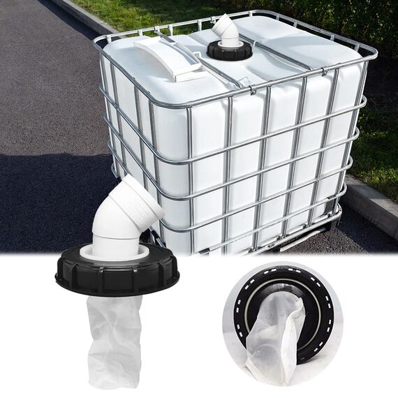 mizikuu IBC Filter, 45° IBC Deckelfilter 163mm Nylon Regenwasserfilter Auswaschbar mit Deckel IBC Filterdeckelmit Bogen IBC Tank Filter IBC Tank Zubehör für IBC Regenwassertank DN 150