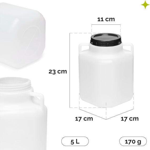 Garronda 5 Liter BPA-freies quadratisches Fass und Futtertonne Weithalsfass Wassertank und Behälter mit Deckel für Sauerkraut sowie Surfass Pökelfass für Fleisch GD-0088, Weiß