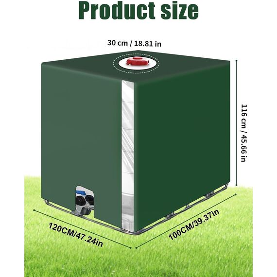 SOBEAU IBC Tankabdeckung 1000 Liter mit Öffnung oben, UV-Schutz, Staubschutz, Tankabdeckung, Grün (120 x 100 x 116 cm)
