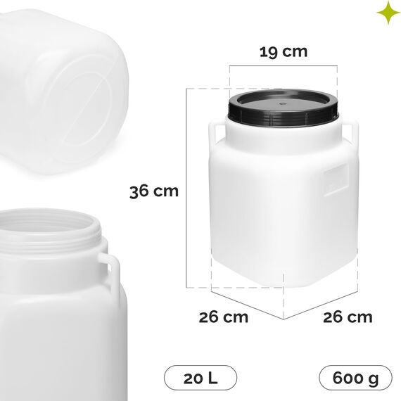 Garronda 20 Liter BPA-freies quadratisches Fass und Futtertonne Weithalsfass Wassertank und Behälter mit Deckel für Sauerkraut sowie Surfass Pökelfass für Fleisch GD-0088, Weiß