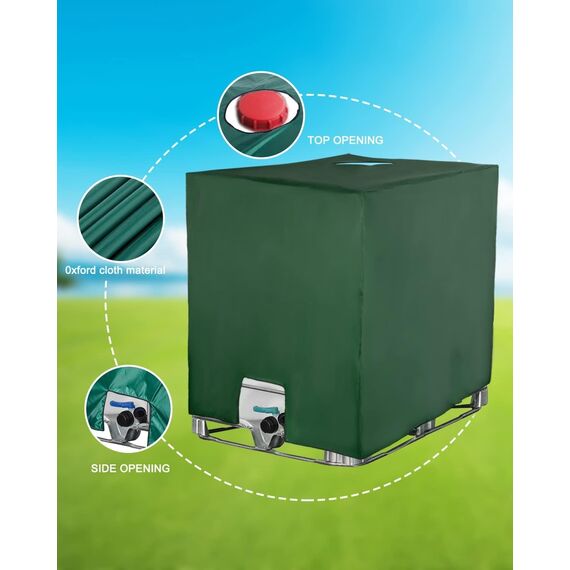 IBC Tank Abdeckung, Regentonne Zubehör für Wassertank 1000l, IBC Tank Container Cover, Anti-UV Schutzplane Regenwassertank Abdeckplane, IBC Abdeckung Deckel, 120 x100 x116 cm (Grün)