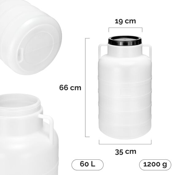 Garronda 60 Liter Weithalsfass aus BPA-freiem Futtertonne Fass Universalfass Lebensmittel Fass Regenfass für Garten Regentonne mit Deckel Regenwassertonne für Garten Wassertonne GD-0078, Weiß