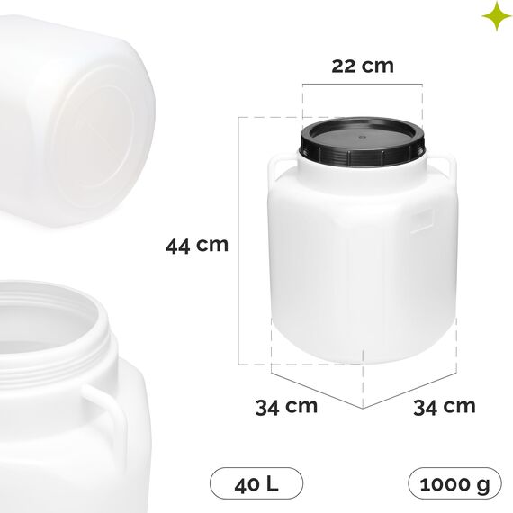 Garronda 40 Liter BPA-freies quadratisches Fass und Futtertonne Weithalsfass Wassertank und Behälter mit Deckel für Sauerkraut sowie Surfass Pökelfass für Fleisch GD-0088, Weiß
