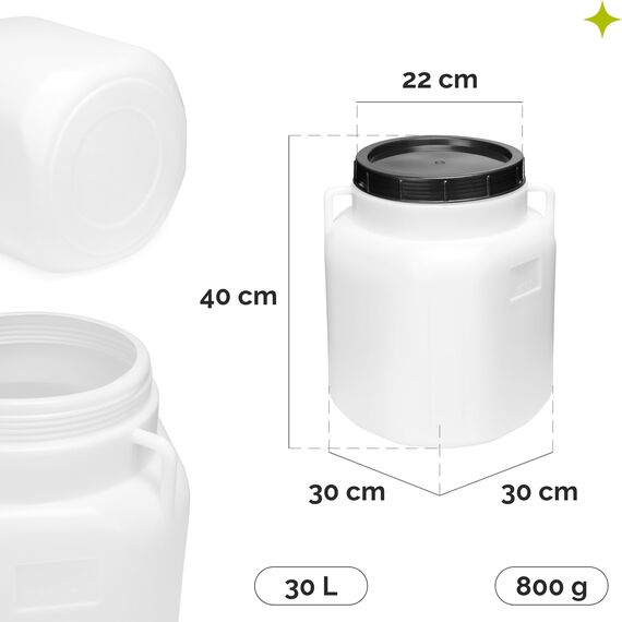 Garronda 30 Liter BPA-freies quadratisches Fass und Futtertonne Weithalsfass Wassertank und Behälter mit Deckel für Sauerkraut sowie Surfass Pökelfass für Fleisch GD-0088, Weiß
