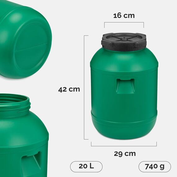 Garronda 20 Liter Weithalsfass aus BPA-freiem Futtertonne Fass Universalfass Lebensmittel Fass Regenfass für Garten Regentonne mit Deckel Regenwassertonne für Garten Wassertonne GD-0078, Grün