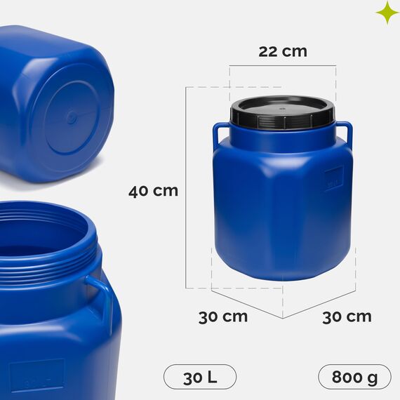 Garronda 30 Liter BPA-freies quadratisches Fass und Futtertonne Weithalsfass Wassertank und Behälter mit Deckel für Sauerkraut sowie Surfass Pökelfass für Fleisch GD-0088, Blau