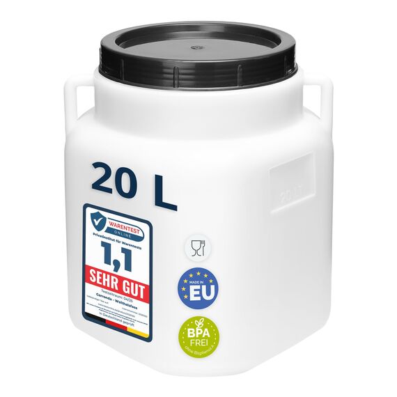Garronda 20 Liter BPA-freies quadratisches Fass und Futtertonne Weithalsfass Wassertank und Behälter mit Deckel für Sauerkraut sowie Surfass Pökelfass für Fleisch GD-0088, Weiß