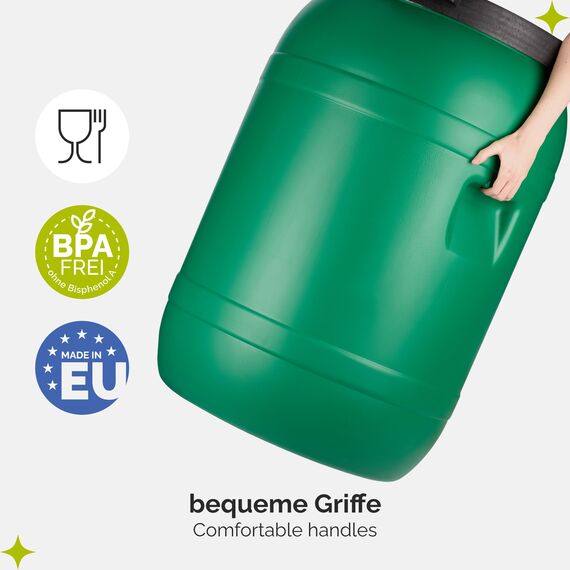 Garronda 220 Liter Deckelfass Weithalsfass aus HDPE Regenfass für Garten Fass Regenwassertonne Futtertonne Universalfass Wasserfass Regentonne Lebensmittelfass Wassertank GD-0078, Grün