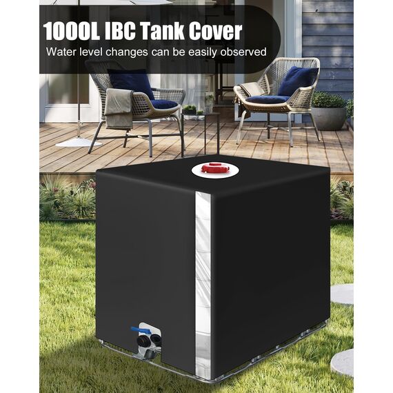 SOBEAU IBC Tank Abdeckung 1000L, IBC Container Zubehör, Wassertank Abdeckplane mit Transparenter Folie, Anti-UV Schutzplane Regenwassertank Abdeckung, IBC Wassertank Abdeckung, Schwarz