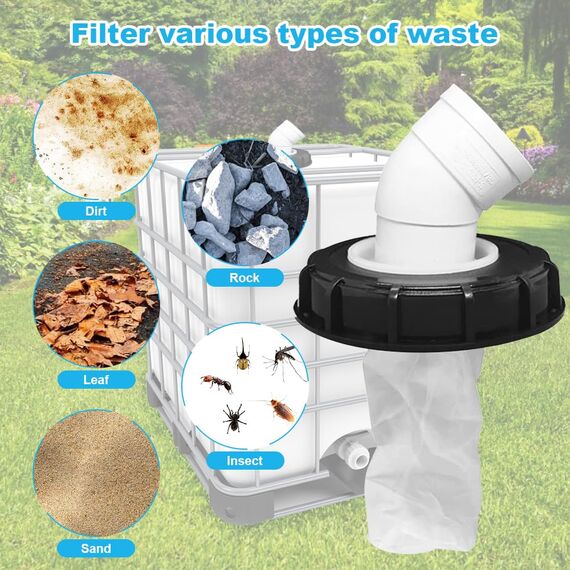 mizikuu IBC Filter, 45° IBC Deckelfilter 163mm Nylon Regenwasserfilter Auswaschbar mit Deckel IBC Filterdeckelmit Bogen IBC Tank Filter IBC Tank Zubehör für IBC Regenwassertank DN 150