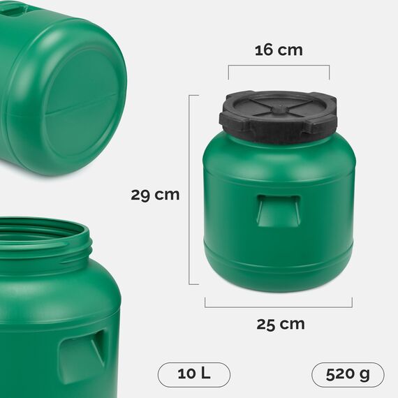 Garronda 10 Liter Weithalsfass aus BPA-freiem Futtertonne Fass Universalfass Lebensmittel Fass Regenfass für Garten Regentonne mit Deckel Regenwassertonne für Garten Wassertonne GD-0078, Grün