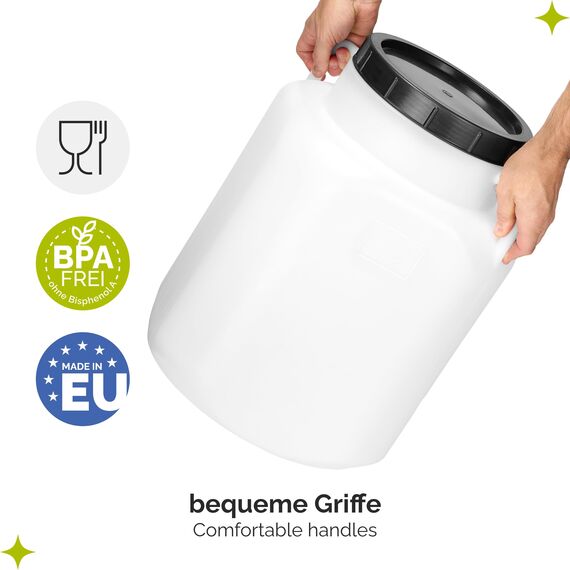 Garronda 50 Liter BPA-freies quadratisches Fass und Futtertonne Weithalsfass Wassertank und Behälter mit Deckel für Sauerkraut sowie Surfass Pökelfass für Fleisch GD-0088, Weiß