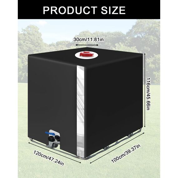 SOBEAU IBC Tank Abdeckung 1000L, IBC Container Zubehör, Wassertank Abdeckplane mit Transparenter Folie, Anti-UV Schutzplane Regenwassertank Abdeckung, IBC Wassertank Abdeckung, Schwarz