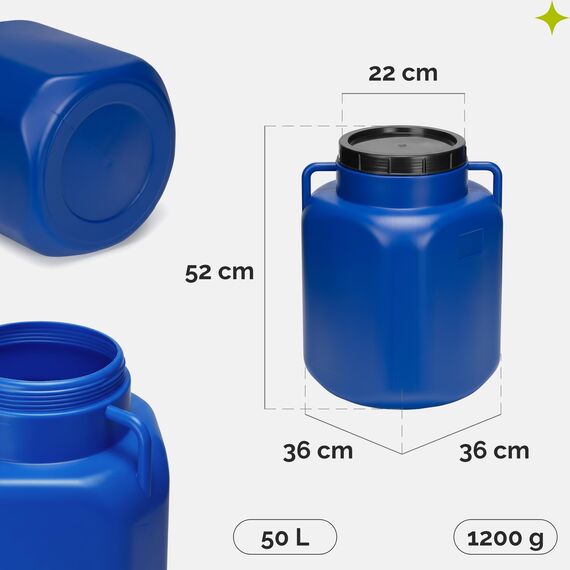 Garronda 50 Liter BPA-freies quadratisches Fass und Futtertonne Weithalsfass Wassertank und Behälter mit Deckel für Sauerkraut sowie Surfass Pökelfass für Fleisch GD-0088, Blau
