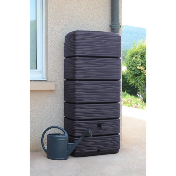 Ondis24 Regenwasser Wandtank Regenfass Eco 300 Liter Graphit anthrazit inkl. Wasserhahn