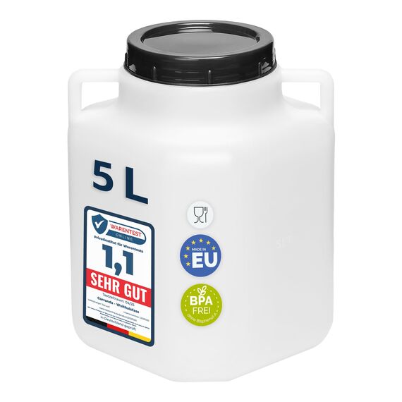 Garronda 5 Liter BPA-freies quadratisches Fass und Futtertonne Weithalsfass Wassertank und Behälter mit Deckel für Sauerkraut sowie Surfass Pökelfass für Fleisch GD-0088, Weiß