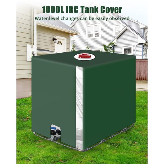 SOBEAU IBC Tankabdeckung 1000 Liter mit Öffnung oben, UV-Schutz, Staubschutz, Tankabdeckung, Grün (120 x 100 x 116 cm)