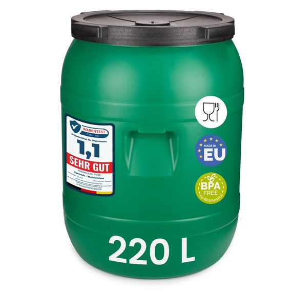 Garronda 220 Liter Deckelfass Weithalsfass aus HDPE Regenfass für Garten Fass Regenwassertonne Futtertonne Universalfass Wasserfass Regentonne Lebensmittelfass Wassertank GD-0078, Grün