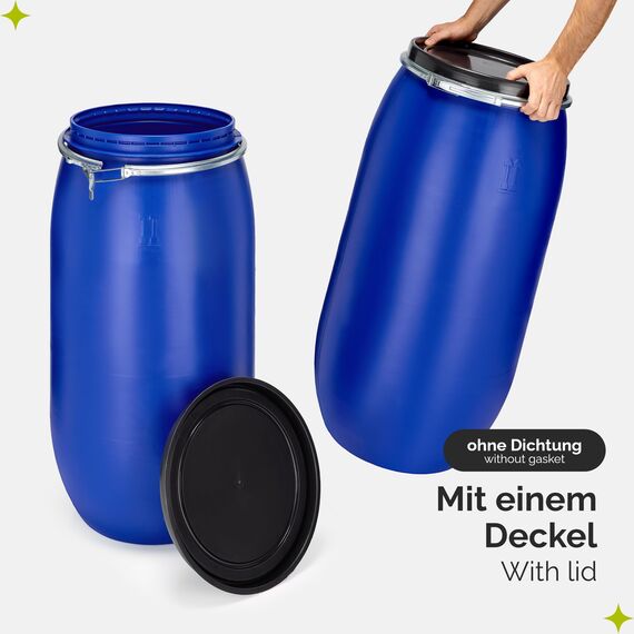 Garronda 150 Liter Regentonne mit Deckel Weithalsfass aus HDPE Regenfass für Garten Fass Regenwassertonne Futtertonne Universalfass Wasserfass Regentonnen Lebensmittelfass Wassertank GD-0078, Blau