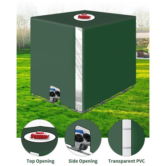 SOBEAU IBC Tankabdeckung 1000 Liter mit Öffnung oben, UV-Schutz, Staubschutz, Tankabdeckung, Grün (120 x 100 x 116 cm)