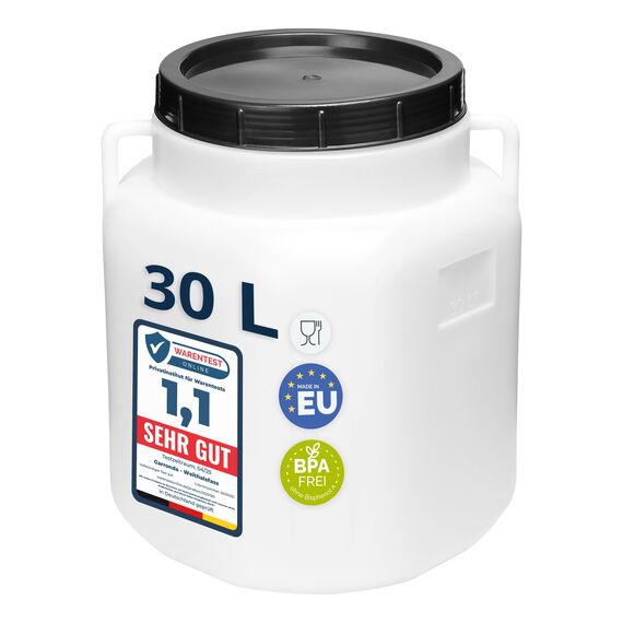 Garronda 30 Liter BPA-freies quadratisches Fass und Futtertonne Weithalsfass Wassertank und Behälter mit Deckel für Sauerkraut sowie Surfass Pökelfass für Fleisch GD-0088, Weiß