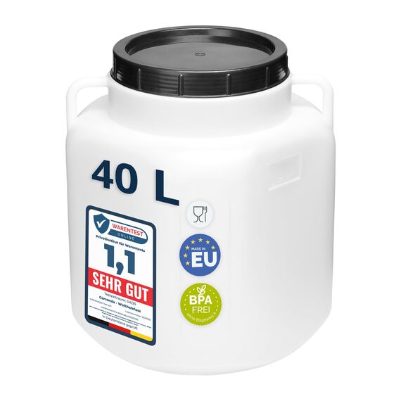 Garronda 40 Liter BPA-freies quadratisches Fass und Futtertonne Weithalsfass Wassertank und Behälter mit Deckel für Sauerkraut sowie Surfass Pökelfass für Fleisch GD-0088, Weiß