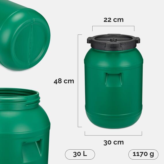 Garronda 30 Liter Weithalsfass aus BPA-freiem Futtertonne Fass Universalfass Lebensmittel Fass Regenfass für Garten Regentonne mit Deckel Regenwassertonne für Garten Wassertonne GD-0078, Grün
