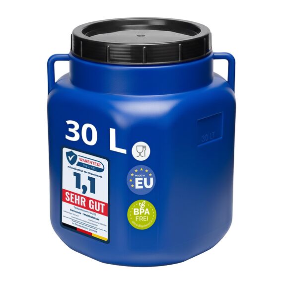 Garronda 30 Liter BPA-freies quadratisches Fass und Futtertonne Weithalsfass Wassertank und Behälter mit Deckel für Sauerkraut sowie Surfass Pökelfass für Fleisch GD-0088, Blau
