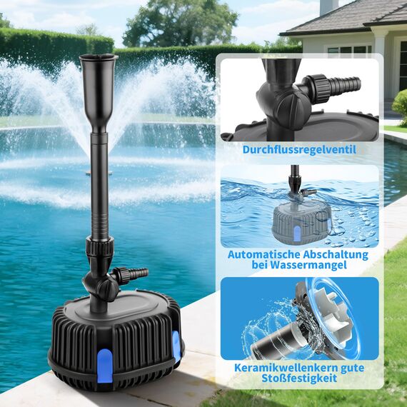 YAOBLUESEA Springbrunnenpumpe Fontäne Gartenpumpe Teichpumpe für Außen, Wasserfälle, Spring-brunnen 20 Watt 1000L/H CHP-1000