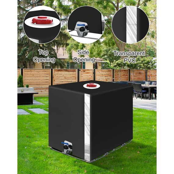 SOBEAU IBC Tank Abdeckung 1000L, IBC Container Zubehör, Wassertank Abdeckplane mit Transparenter Folie, Anti-UV Schutzplane Regenwassertank Abdeckung, IBC Wassertank Abdeckung, Schwarz