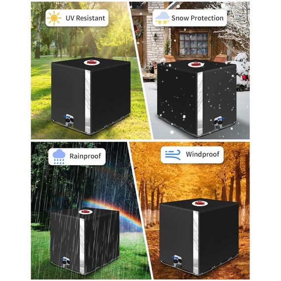 SOBEAU IBC Tank Abdeckung 1000L, IBC Container Zubehör, Wassertank Abdeckplane mit Transparenter Folie, Anti-UV Schutzplane Regenwassertank Abdeckung, IBC Wassertank Abdeckung, Schwarz