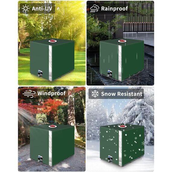 SOBEAU IBC Tankabdeckung 1000 Liter mit Öffnung oben, UV-Schutz, Staubschutz, Tankabdeckung, Grün (120 x 100 x 116 cm)