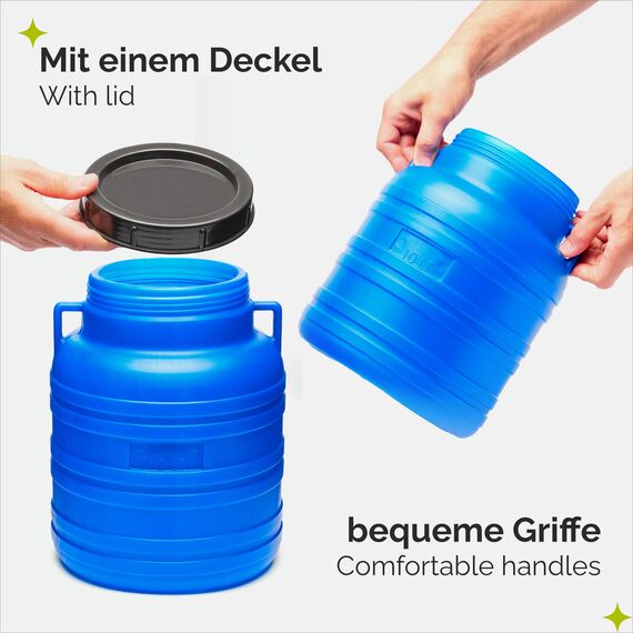Garronda 10 Liter Weithalsfass aus BPA-freiem Futtertonne Fass Universalfass Lebensmittel Fass Regenfass für Garten Regentonne mit Deckel Regenwassertonne für Garten Wassertonne GD-0078, Blau
