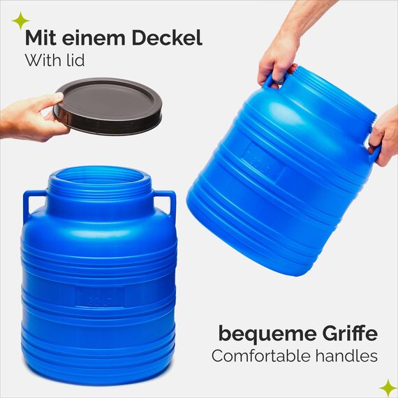 Garronda 30 Liter Weithalsfass aus BPA-freiem Futtertonne Fass Universalfass Lebensmittel Fass Regenfass für Garten Regentonne mit Deckel Regenwassertonne für Garten Wassertonne GD-0078, Blau